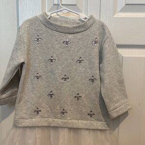 Crewcuts Grey Embellished Sweatshirt Dress with Tulle Skirt